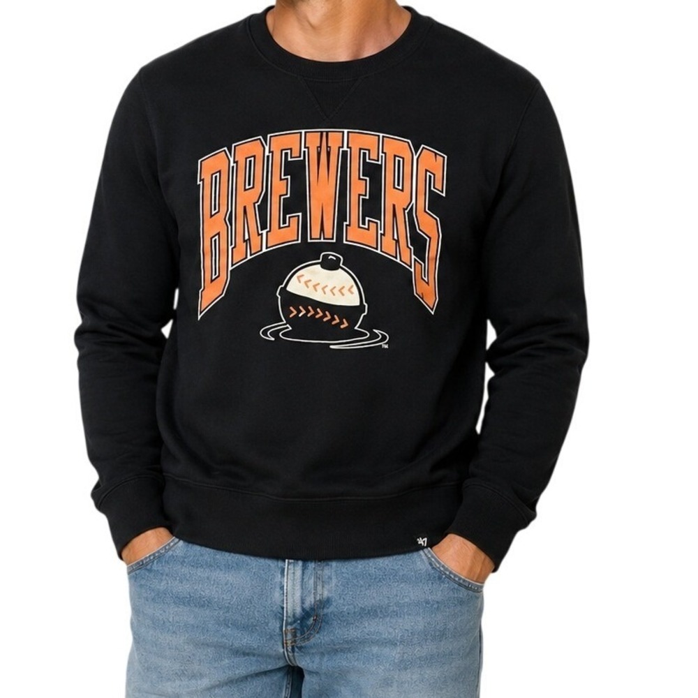 '47 Milwaukee Brewers Black Graphic Crewneck Sweatshirt Men's Small